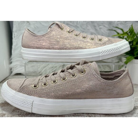 Converse CTAS Precious Metal Suede Lo Shoe Sneaker Women's 8 Taupe Metallic - Picture 1 of 13